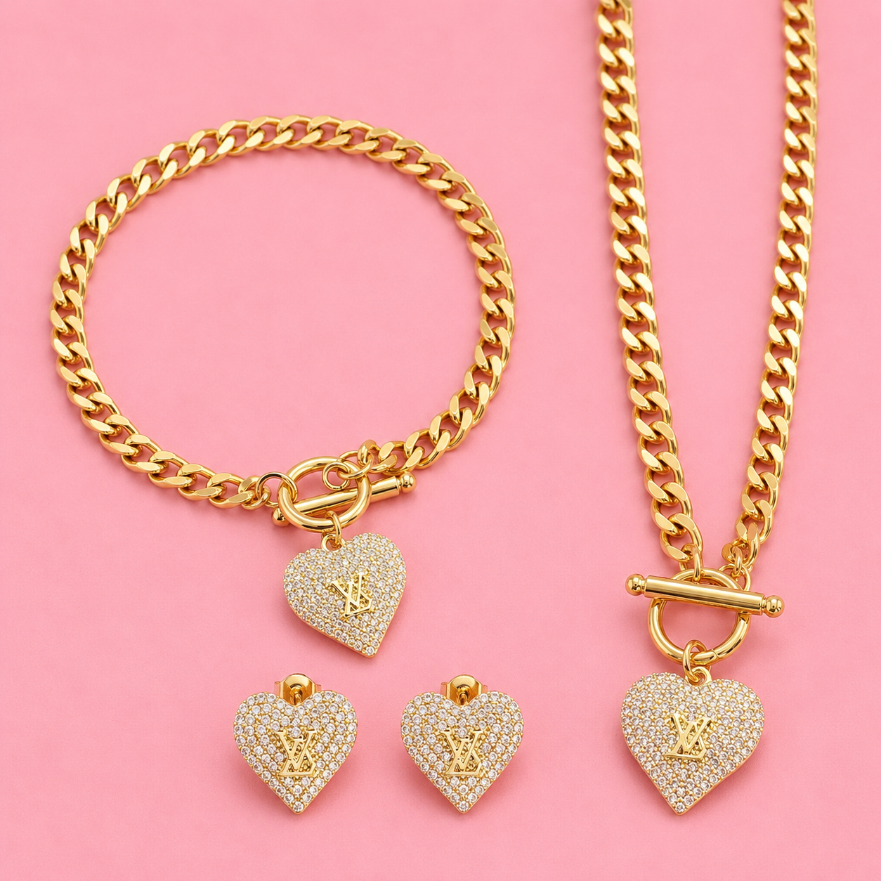 Luxury Gold Heart Charm Jewelry set