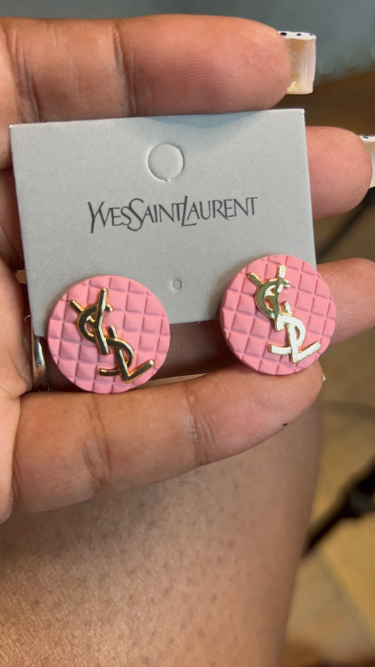YSL Pink & Black Stud Earrings