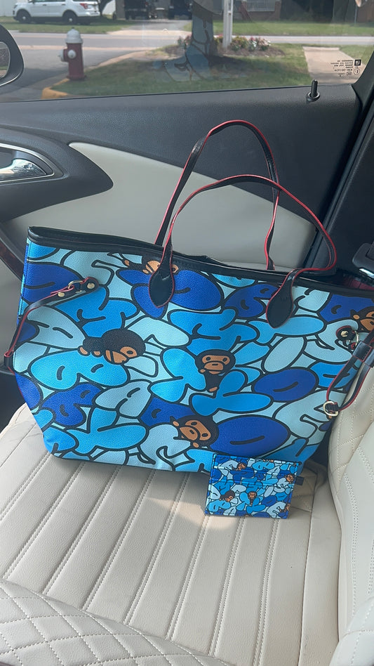 Blue Pop Art Tote Bag set with matching card holder