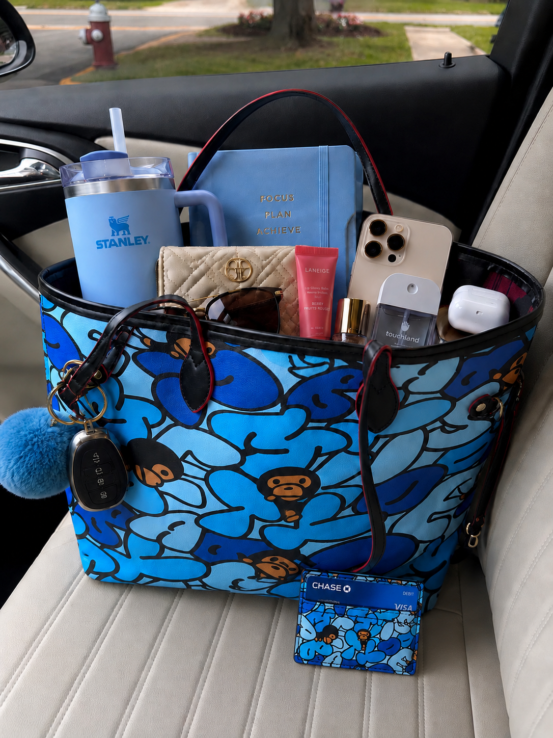 Blue Pop Art Tote Bag set with matching card holder