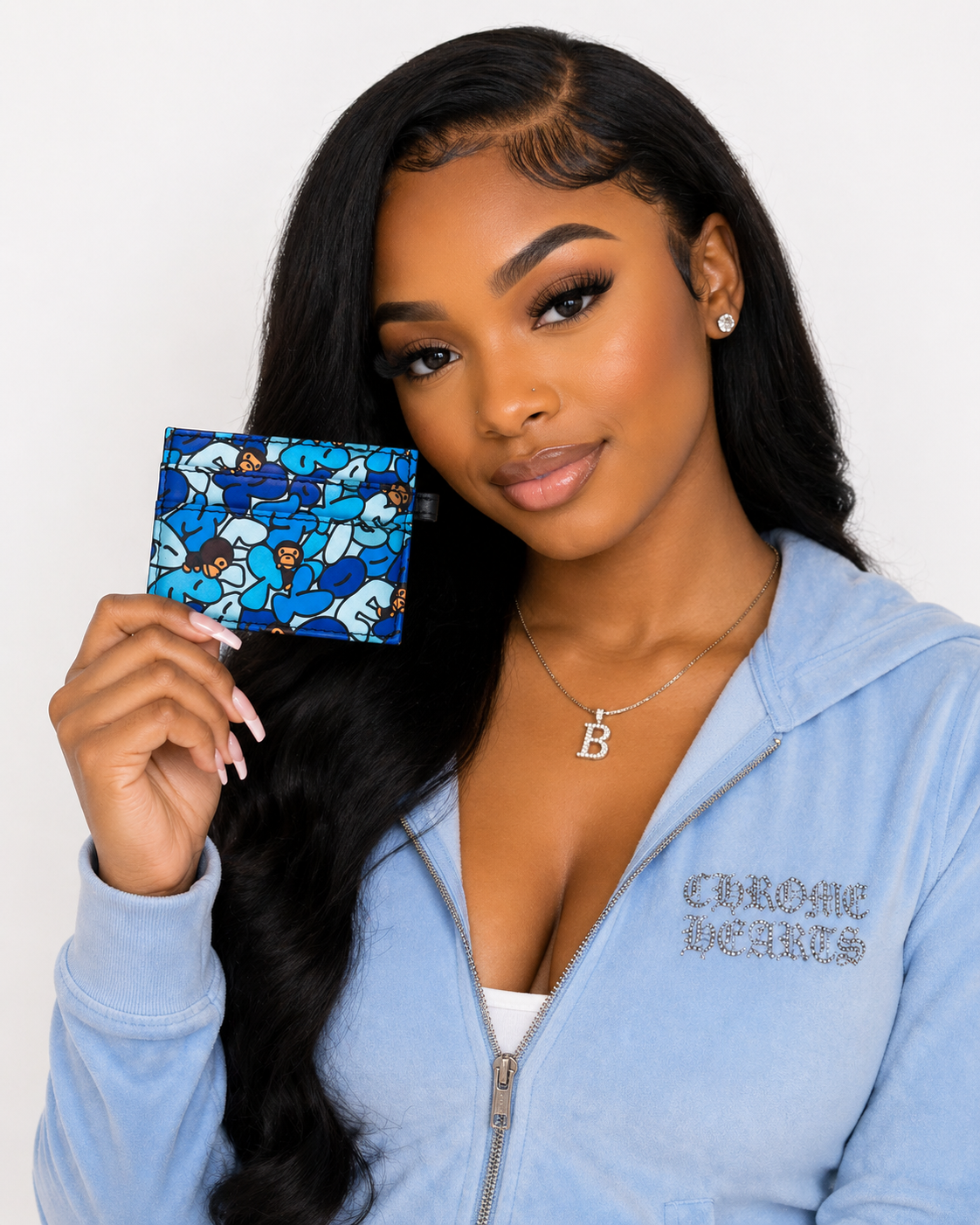Blue Bape Luxe Card Holder – Designer Inspired Mini Wallet 💙✨