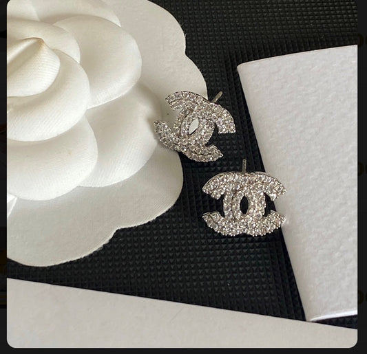 Double C silver stud earrings