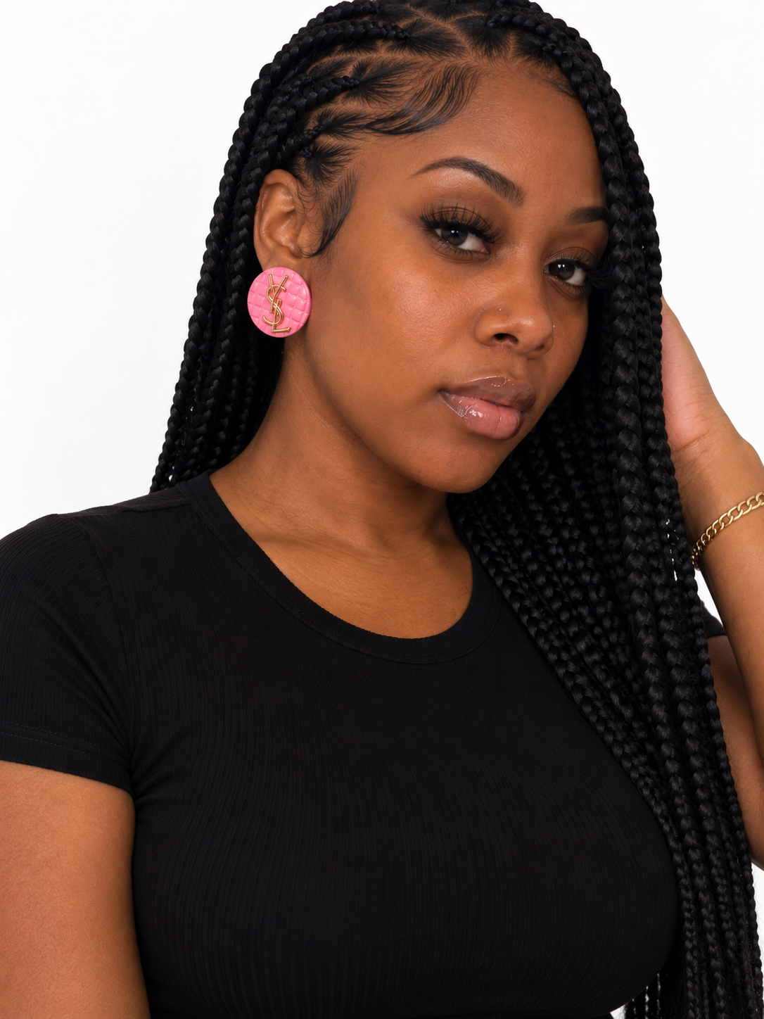 Pink & Black YSL Inspired Stud Earrings