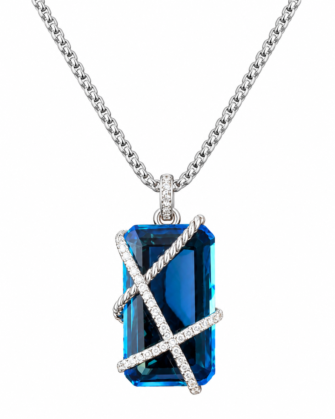Blue Crystal David Yurman Inspired Necklace