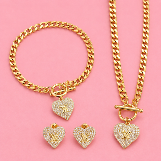 Luxury Gold Heart Charm Jewelry set